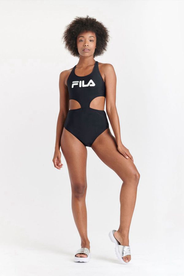 Fila Plavky Damske Čierne / Biele / Svetlo Siva - Samanta Cut Out Swimsuit Vypredaj - Slovakia 23560